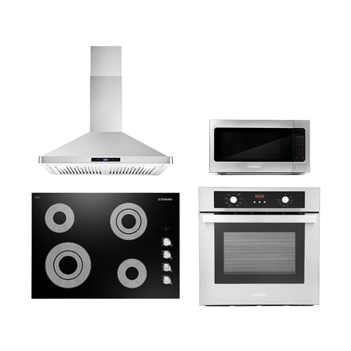 Cosmo 4 Piece Kitchen Appliance Package with 30'' Electric Cooktop